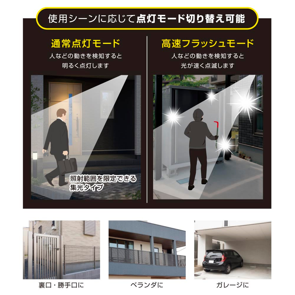防犯LEDセンサーライト(2000 lm/昼光色/リチウム充電池式/保護等級IP65/2灯/ブラック)_07-8812_LS-B200Y2_OHM(オーム電機)