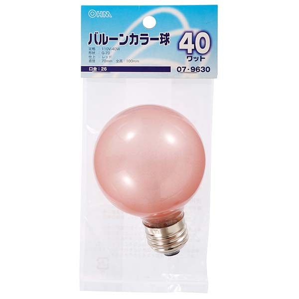 【納期約2週間】LB-G7640-BR バルーンカラー球(40W/レッド/G70/E26) OHM(オーム電機)