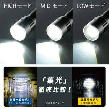 遠射光LEDフラッシュライト(照射距離403m/525 lm/連続使用2.5ー20時間/保護等級IPX4/単4形×3本使用)_08-1356_LHA-LD3A3F-K_OHM(オーム電機)