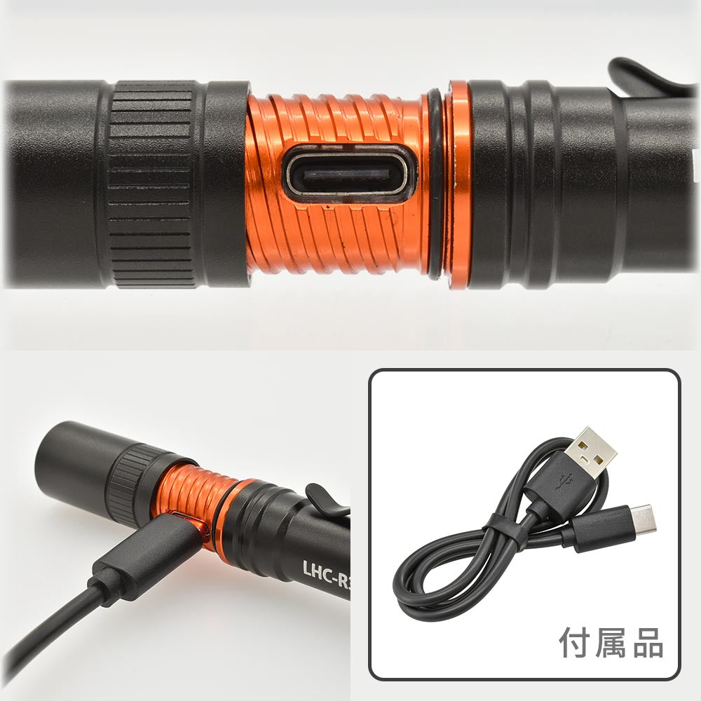 LEDペンライトS(点灯モード3種類/白色LED/High300 lm/連続使用Low3時間/保護等級IPX4/USB充電式/シルバー)_08-1391_LHC-R300S-K_OHM(オーム電機)