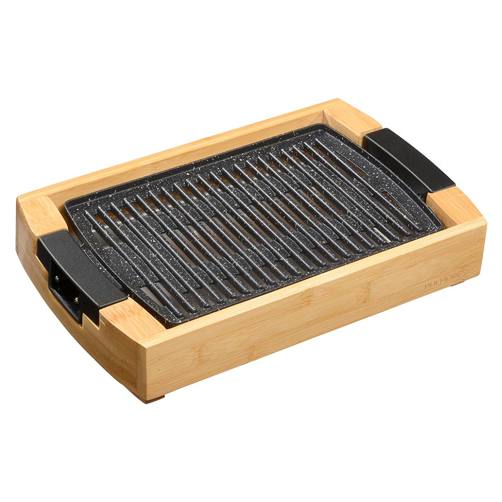 ミニグリルプレート(ダイヤル式温度調整/1000W/保温機能付き/本体は竹素材)_08-1463_COK-YHP100A-M_OHM(オーム電機)