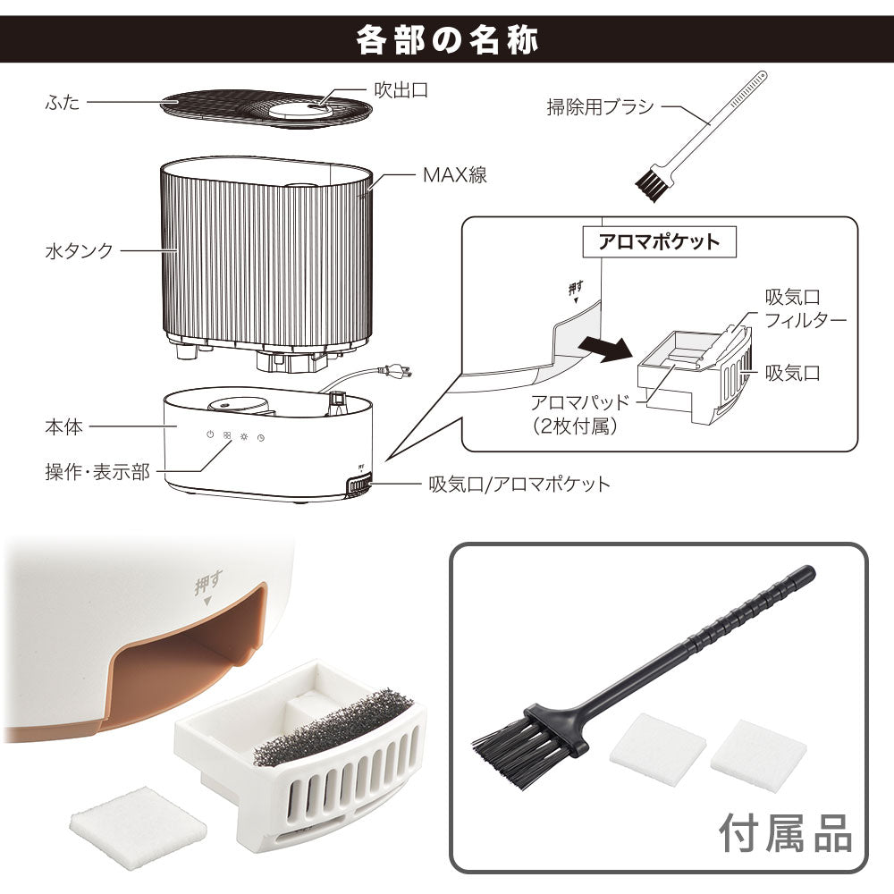 UV機能超音波加湿器(3段階調光LEDライト付/アロマポケット付/22W/4.0リットル/連続加湿15時間/ホワイト)_08-1472_KIS-KA40A-W_OHM(オーム電機)