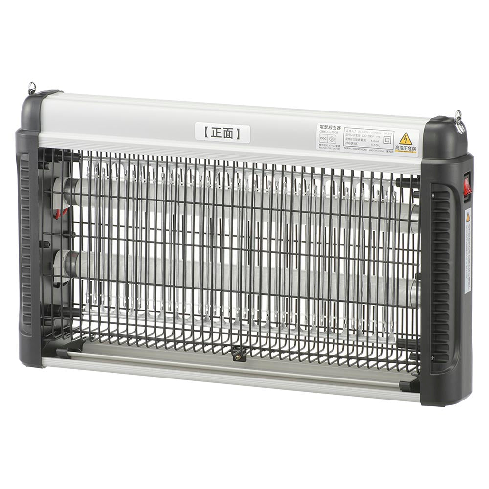 電撃殺虫器(使用誘虫灯FL10BL×2本/電源スイッチ付/屋内専用/コード1.8m/吊り下げ設置)_08-1617_OBK-GH120B_OHM(オーム電機)