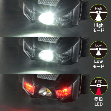 LEDヘッドライト(2段階調光/110 lm/連続点灯2.5-5時間/単4形×2本使用/保護等級IPX4/ブラック)_08-1662_LC-11A7_OHM(オーム電機)