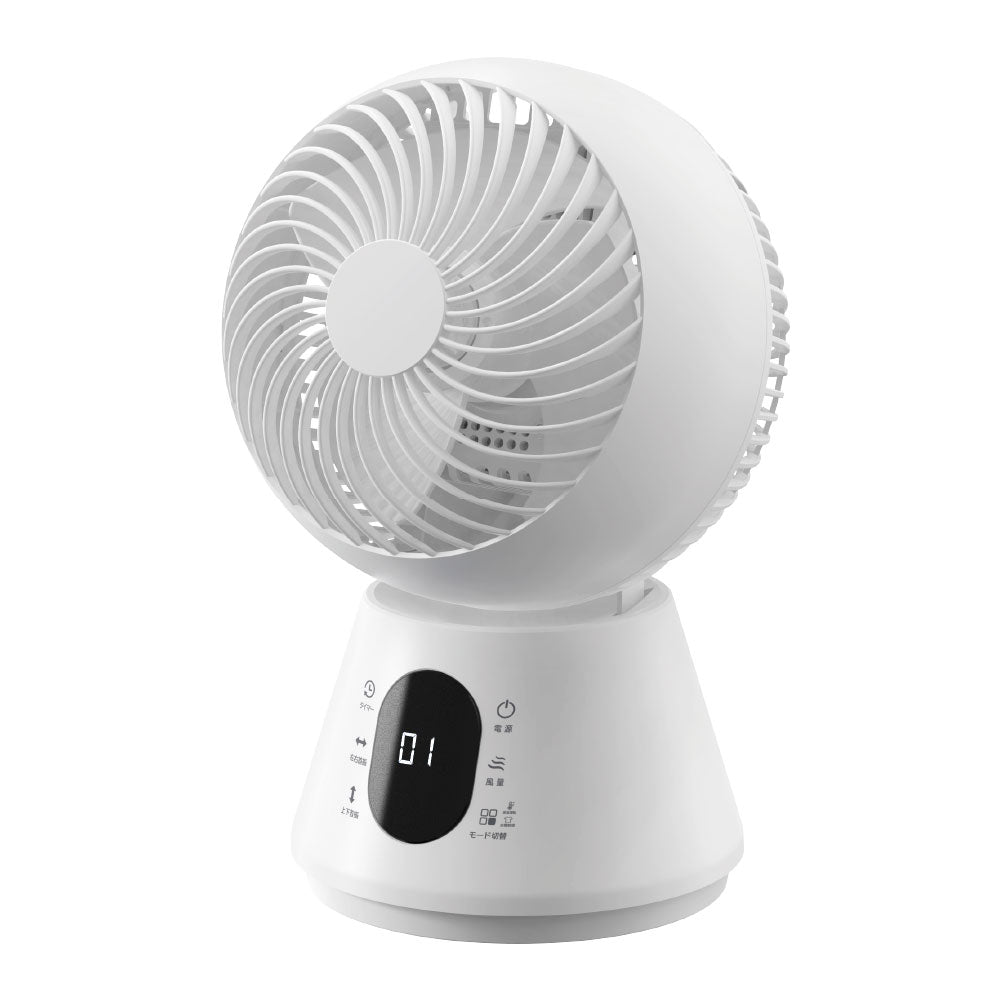 3Dサーキュレーター(静音・節電DCモーター/~20畳/風量12段階調節/左右360°、上下約90°自動首振り/モード切替3段階/切タイマー8段階/コード1.5m/リモコン付)_08-1702_FF-KT2513DC-W_OHM(オーム電機)
