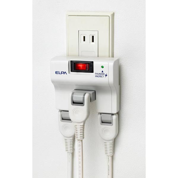 A-S400B(W)_1694600_耐雷サージ ブレーカー内蔵スイッチ付タップ 3個口_ELPA(エルパ・朝日電器)