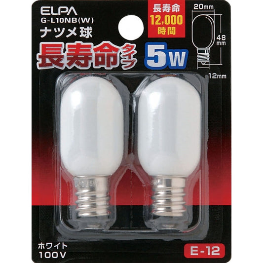 G-L10NB(W)_1665200_ナツメ球ロング E12 ホワイト_ELPA(エルパ・朝日電器)