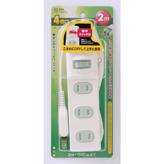 WBS-T4020B(W)_1646600_スイッチ付扉付タップ 4個口 2m_ELPA(エルパ・朝日電器)