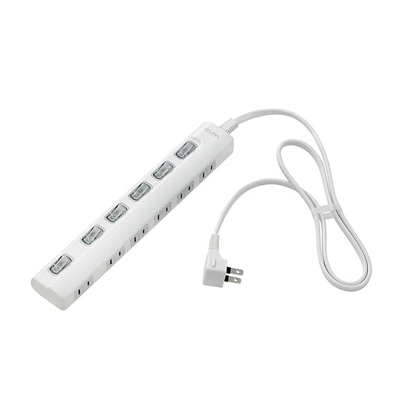 WLS-LY61EB(W)_1783500_スイッチ付タップ LEDランプ 横挿し 6個口 1m_ELPA(エルパ・朝日電器)