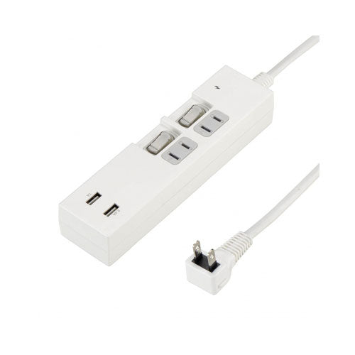 個別スイッチ付2AC2USB3.4A2mホワイト_YAZAWA(ヤザワコーポレーション)