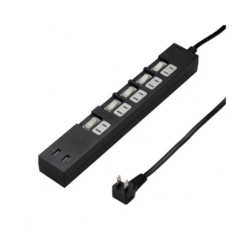 個別スイッチ付5AC2USB3.4A2mブラック_YAZAWA(ヤザワコーポレーション)