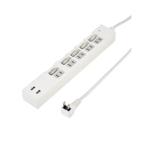 個別スイッチ付5AC2USB3.4A2mホワイト_YAZAWA(ヤザワコーポレーション)