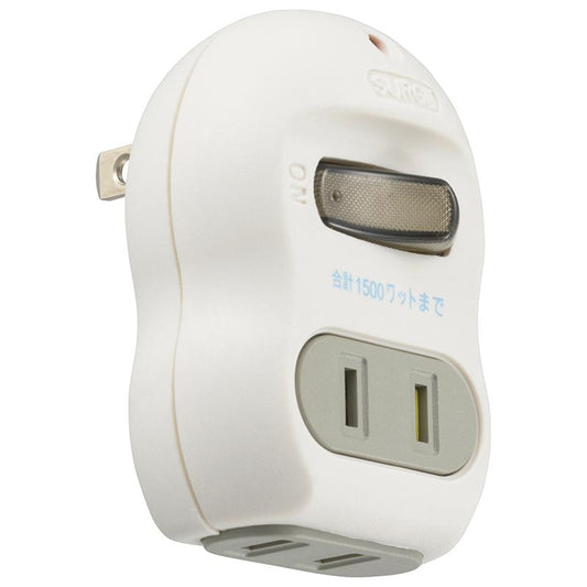 00-5091_HS-TMP2M3PBT-W_雷ガードタップ(2個口/スイッチ付/シャッター付ホワイト)_OHM(オーム電機)