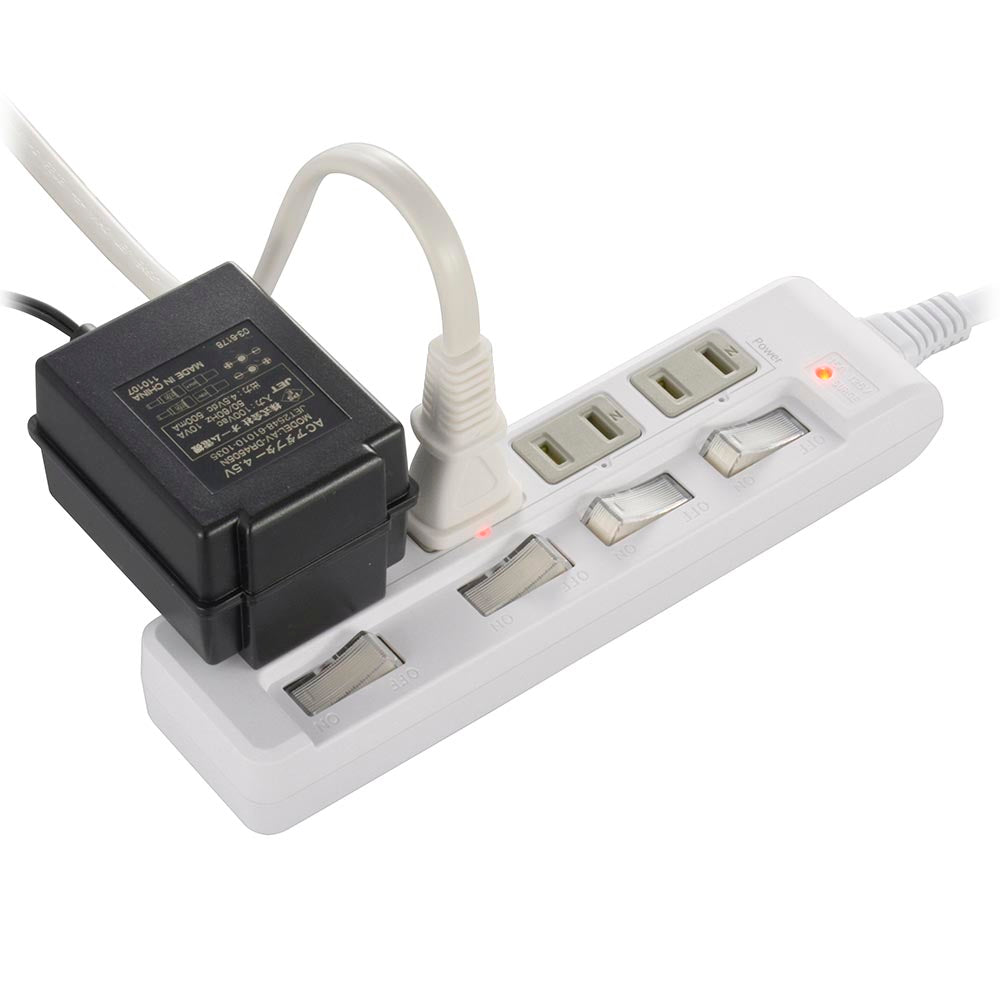 発煙ガード節電タップ(4個口/L型プラグ/コード長2m/1500W以下/個別スイッチ付/ホワイト)_00-5275_HS-T42HL3-W_OHM(オーム電機)