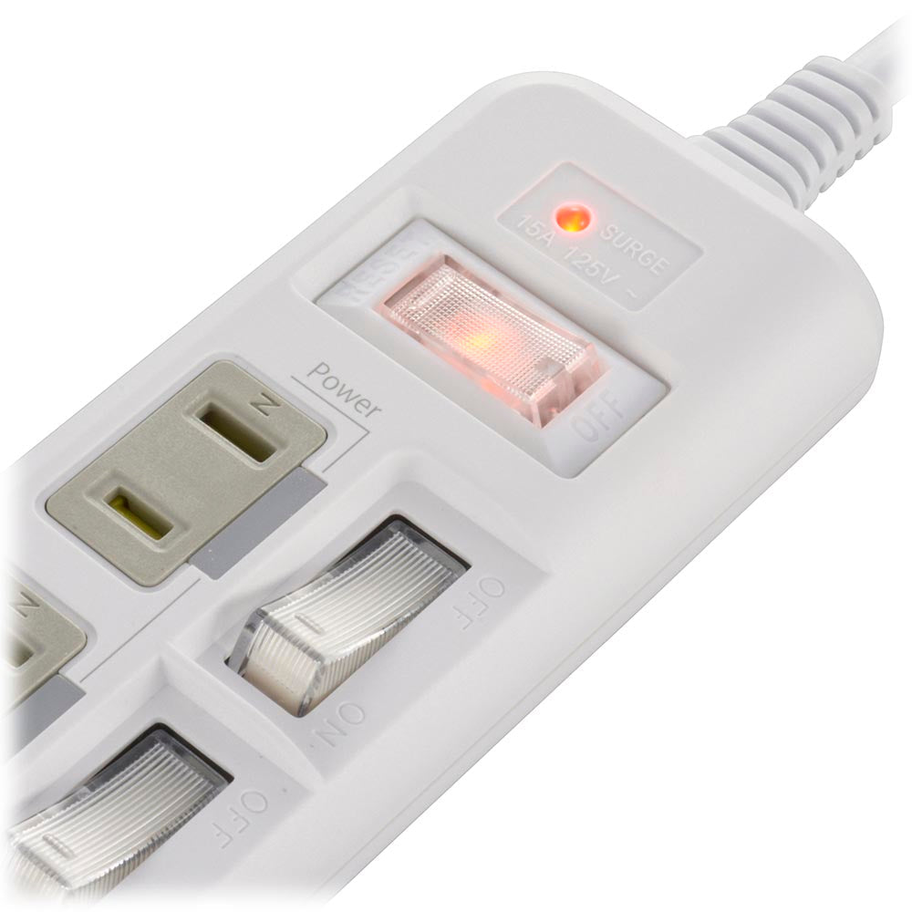 発煙ガード節電タップ(6個口/L型プラグ/コード長2m/1500W以下/過電流防止ブレーカー付/個別スイッチ付/ホワイト)_00-5282_HS-T62BHL3-W_OHM(オーム電機)