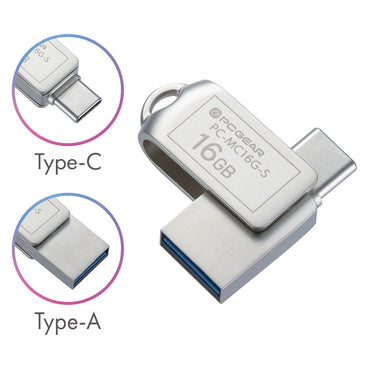 USBメモリ(16GB/USB3.2Gen1/Type-C&A/回転式キャップ)_01-0062_PC-MC16G-S_OHM(オーム電機)