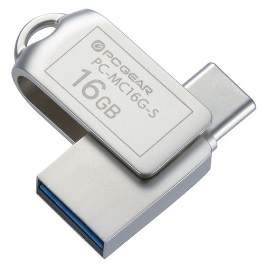 USBメモリ(16GB/USB3.2Gen1/Type-C&A/回転式キャップ)_01-0062_PC-MC16G-S_OHM(オーム電機)