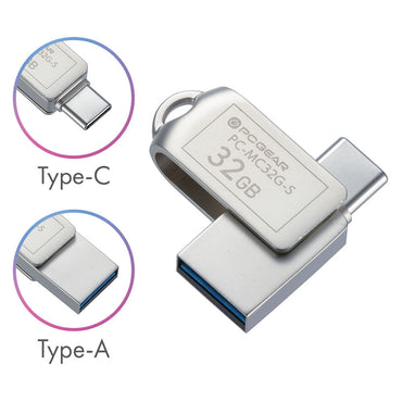 USBメモリ(32GB/USB3.2Gen1/Type-C&A/回転式キャップ)_01-0063_PC-MC32G-S_OHM(オーム電機)