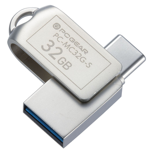 USBメモリ(32GB/USB3.2Gen1/Type-C&A/回転式キャップ)_01-0063_PC-MC32G-S_OHM(オーム電機)