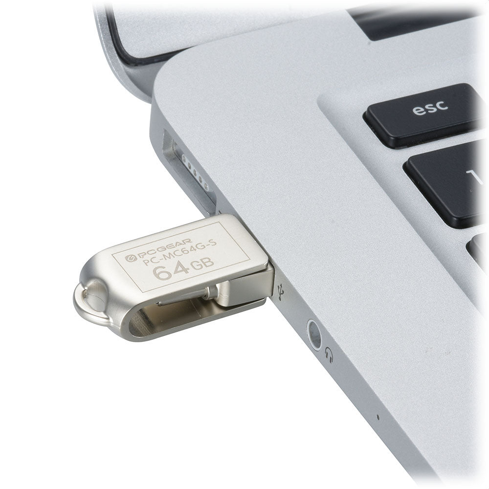 USBメモリ(64GB/USB3.2Gen1/Type-C&A/回転式キャップ)_01-0064_PC-MC64G-S_OHM(オーム電機)