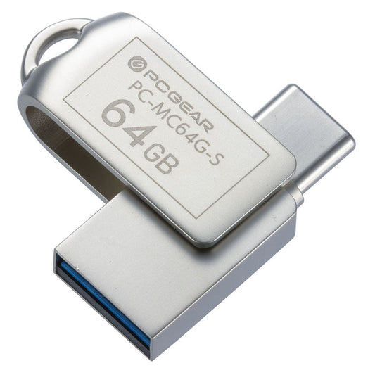 USBメモリ(64GB/USB3.2Gen1/Type-C&A/回転式キャップ)_01-0064_PC-MC64G-S_OHM(オーム電機)