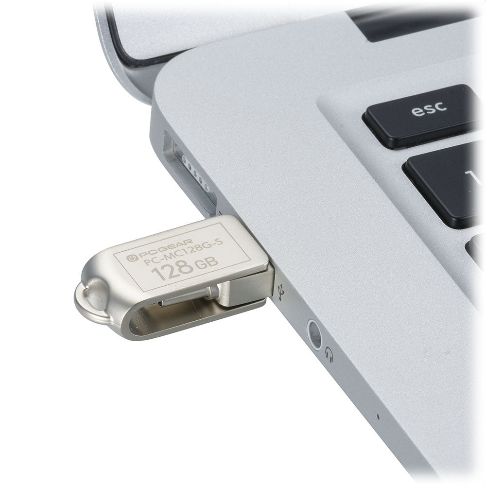 USBメモリ(128GB/USB3.2Gen1/Type-C&A/回転式キャップ)_01-0065_PC-MC128G-S_OHM(オーム電機)