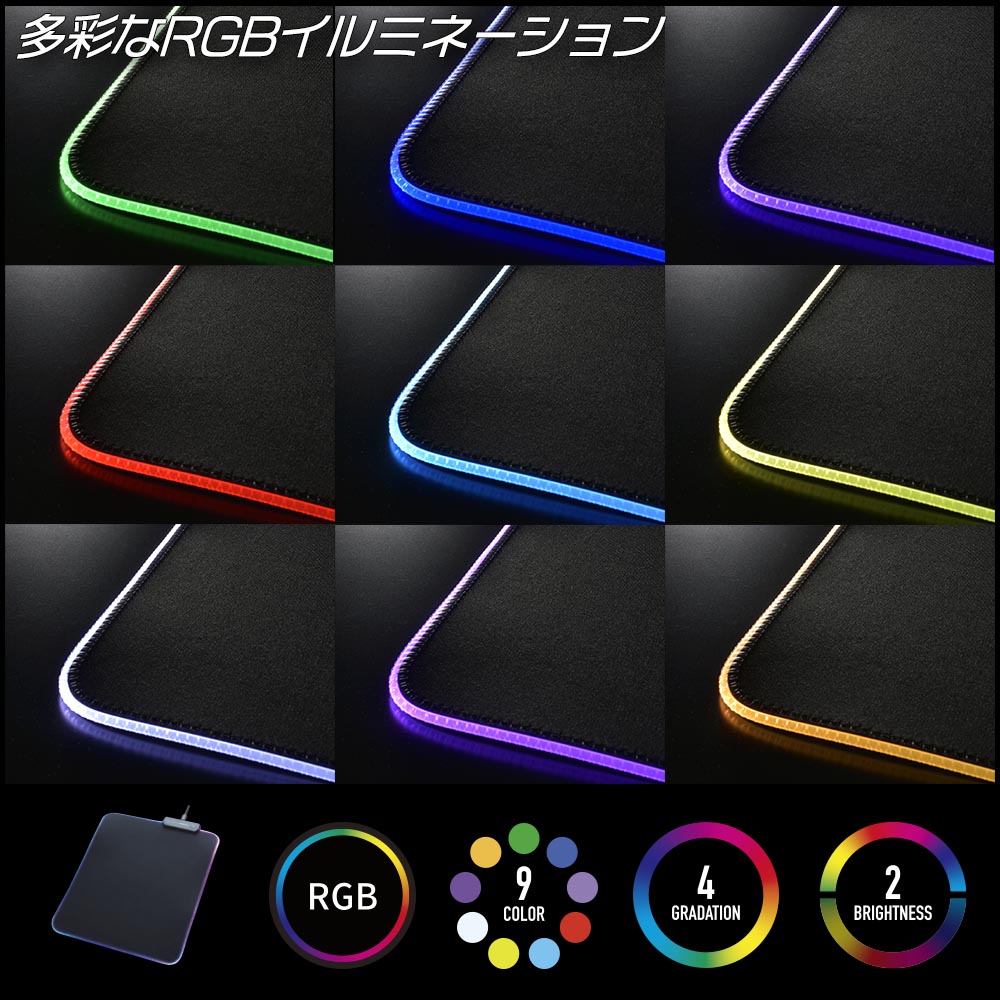 ゲーミングマウスパッドM(LEDイルミネーション/W250×H300×D4mm/190g/USB給電Type-C/ブラック)_01-0066_PC-SMRGB01-K_OHM(オーム電機)
