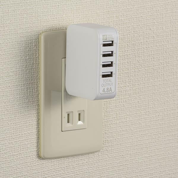 01-3745_MAV-AU48-W_ACアダプター USB電源タップ(4ポート/4.8A/ホワイト)_OHM(オーム電機)