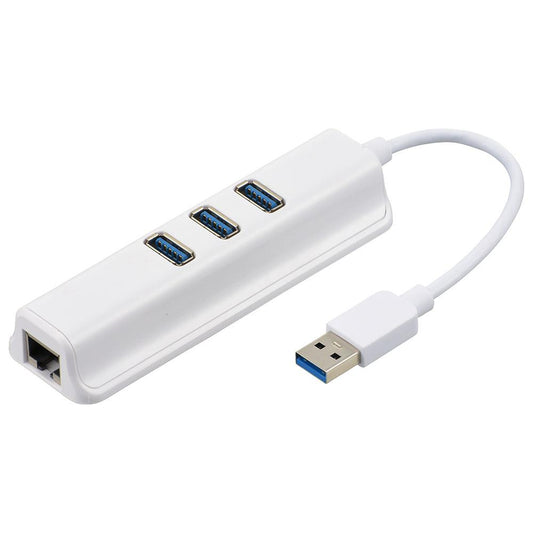 【USB Type-Aコネクタ接続】GigaLAN+USB3.2 Gen1×3ポートハブ(ホワイト)_01-3977_PC-SH3PL09-W_OHM(オーム電機)