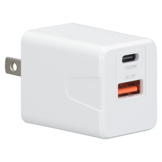 AC充電器(Type-C+Type-A/最大20W/AC100-240V対応/ホワイト)_01-7168_MAV-AQPD20W-W_OHM(オーム電機)