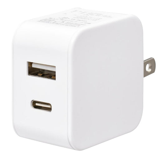 AC充電器(USB Type-C×1、Type-A×1/AC100V~240V対応/最大出力12W 2.4A/ホワイト)_01-7170_MAV-AUC12W-W_OHM(オーム電機)