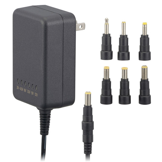 ACマルチアダプター(ワイド対応/安定化回路内蔵/最大2000mAまで/出力切替6段階/変換プラグ7タイプ付属)_03-6160_AV-DM1220N_OHM(オーム電機)