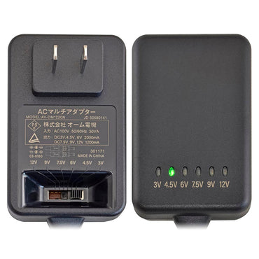 ACマルチアダプター(ワイド対応/安定化回路内蔵/最大2000mAまで/出力切替6段階/変換プラグ7タイプ付属)_03-6160_AV-DM1220N_OHM(オーム電機)
