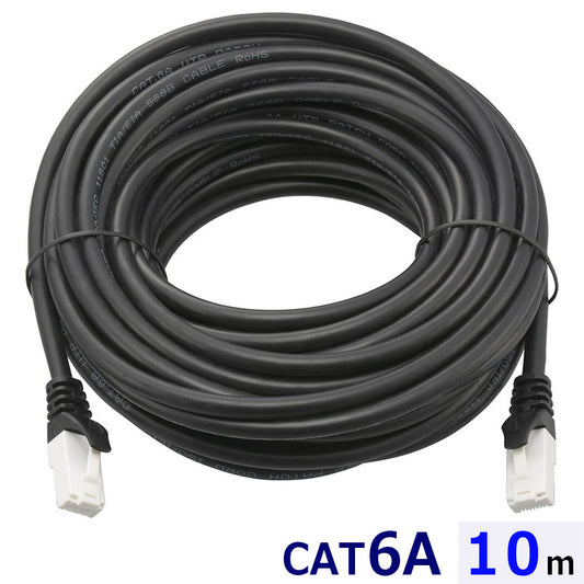 LANケーブル【ツメ折れ防止設計】(カテゴリー6A/高速10Gbps/ストレート/10m/ブラック)_05-1074_PC-N6A100-K_OHM(オーム電機)