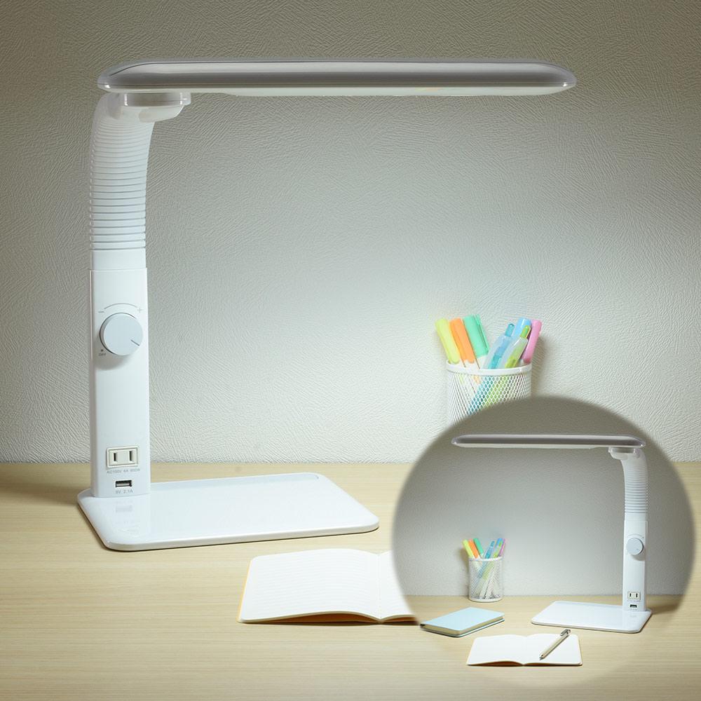 【利き手に合わせて組み立てられる】LED学習スタンド(ACコンセント、USBポート各1/左右180度可動セード/740lm/ホワイト)_06-1849_ODS-LDAK6N_OHM(オーム電機)