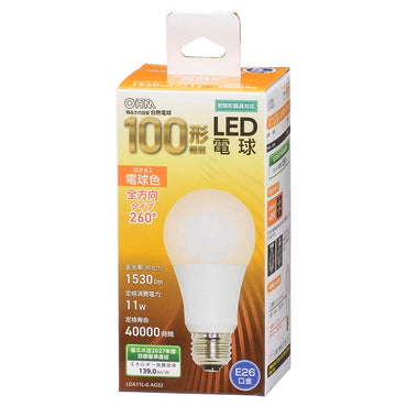 LED電球(100形相当/1530lm/11W/電球色/E26/全方向配光260°/密閉形器具対応)_06-3294_LDA11L-G AG52_OHM(オーム電機)