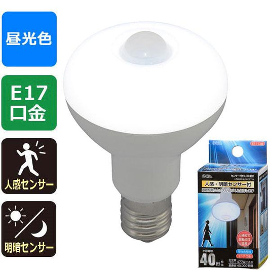 LED電球(40形相当/477lm/昼光色/E17/人感・明暗センサー付)_06-3414_LDR4D-W/S-E17 9_OHM(オーム電機)