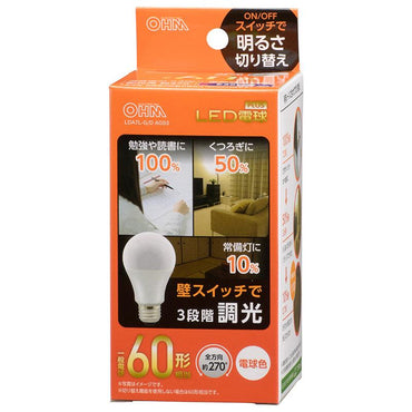 LED電球(60形相当/857lm/電球色/E26/全方向270°/密閉形器具対応/調光機能付)_06-3425_LDA7L-G/D AG93_OHM(オーム電機)