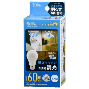 LED電球(60形相当/890lm/昼光色/E26/全方向270°/密閉形器具対応/調光機能付)_06-3426_LDA7D-G/D AG93_OHM(オーム電機)