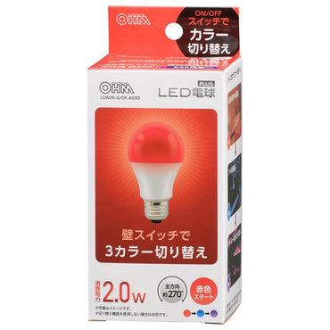 LED電球(E26/全方向270°/密閉形器具対応/赤・青・紫3カラー切替機能付/赤スタート)_06-3429_LDA2R-G/CK AG93_OHM(オーム電機)