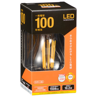LEDフィラメントタイプ電球 クリア(100形相当/1508lm/電球色/E26/全方向配光290°)_06-3457_LDA10L C6_OHM(オーム電機)