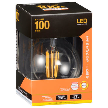 LEDフィラメントタイプ電球 ボール球形(100形相当/1590lm/電球色/E26/全方向配光290°)_06-3458_LDG10L C6_OHM(オーム電機)