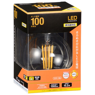 LEDフィラメントタイプ電球 ボール球形(100形相当/1560lm/電球色/G95/E26/全方向配光290°/調光器対応)_06-3460_LDG10L/D C6_OHM(オーム電機)