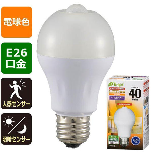 【消灯お知らせ機能搭載】LED電球(40形相当/590lm/電球色/E26/人感・明暗センサー付)_06-3591_LDA5L-H R21_OHM(オーム電機)