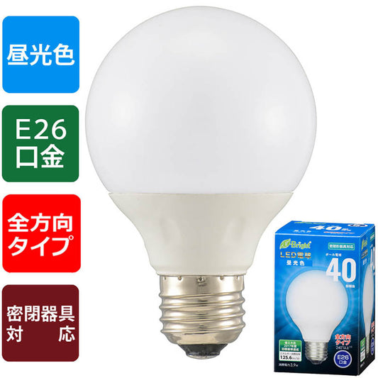 LED電球 ボール球形(40形相当/昼光色/490lm/E26/全方向配光240°/密閉形器具対応)_06-3596_LDG4D-G 7AG20_OHM(オーム電機)