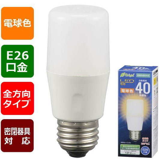 LED電球 T形(40形相当/560lm/電球色/E26/全方向配光255°/密閉形器具対応)_06-3605_LDT4L-G AG20_OHM(オーム電機)