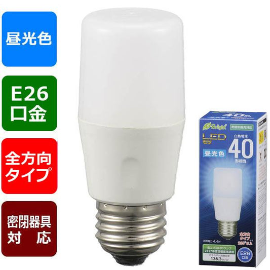 LED電球 T形(40形相当/600lm/昼光色/E26/全方向配光255°/密閉形器具対応)_06-3606_LDT4D-G AG20_OHM(オーム電機)