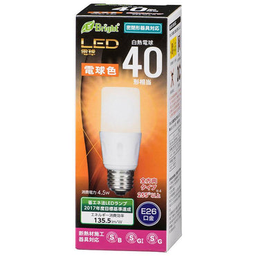 LED電球 T形(40形相当/610lm/電球色/E26/全方向配光255°/断熱材施工器具対応/密閉形器具対応)_06-3609_LDT5L-G IS21_OHM(オーム電機)