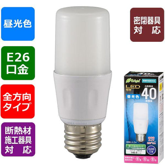 LED電球 T形(40形相当/630lm/昼光色/E26/全方向配光255°/断熱材施工器具対応/密閉形器具対応)_06-3610_LDT5D-G IS21_OHM(オーム電機)
