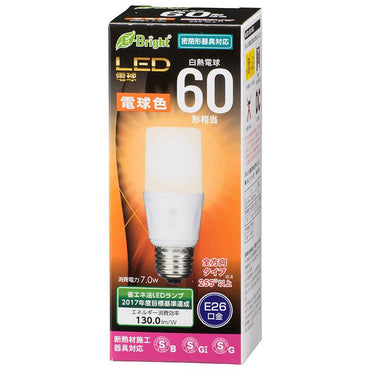 LED電球 T形(60形相当/910lm/電球色/E26/全方向配光255°/断熱材施工器具対応/密閉形器具対応)_06-3611_LDT7L-G IS21_OHM(オーム電機)